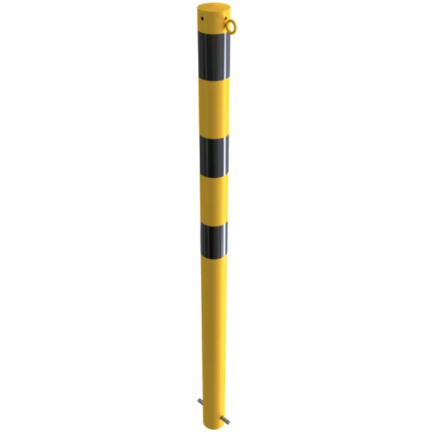 Barrier post | steel tube  76 x 2,6 mm | yellow / black | stationary, for casting in concretewith ground anchor | with 1 eyelet